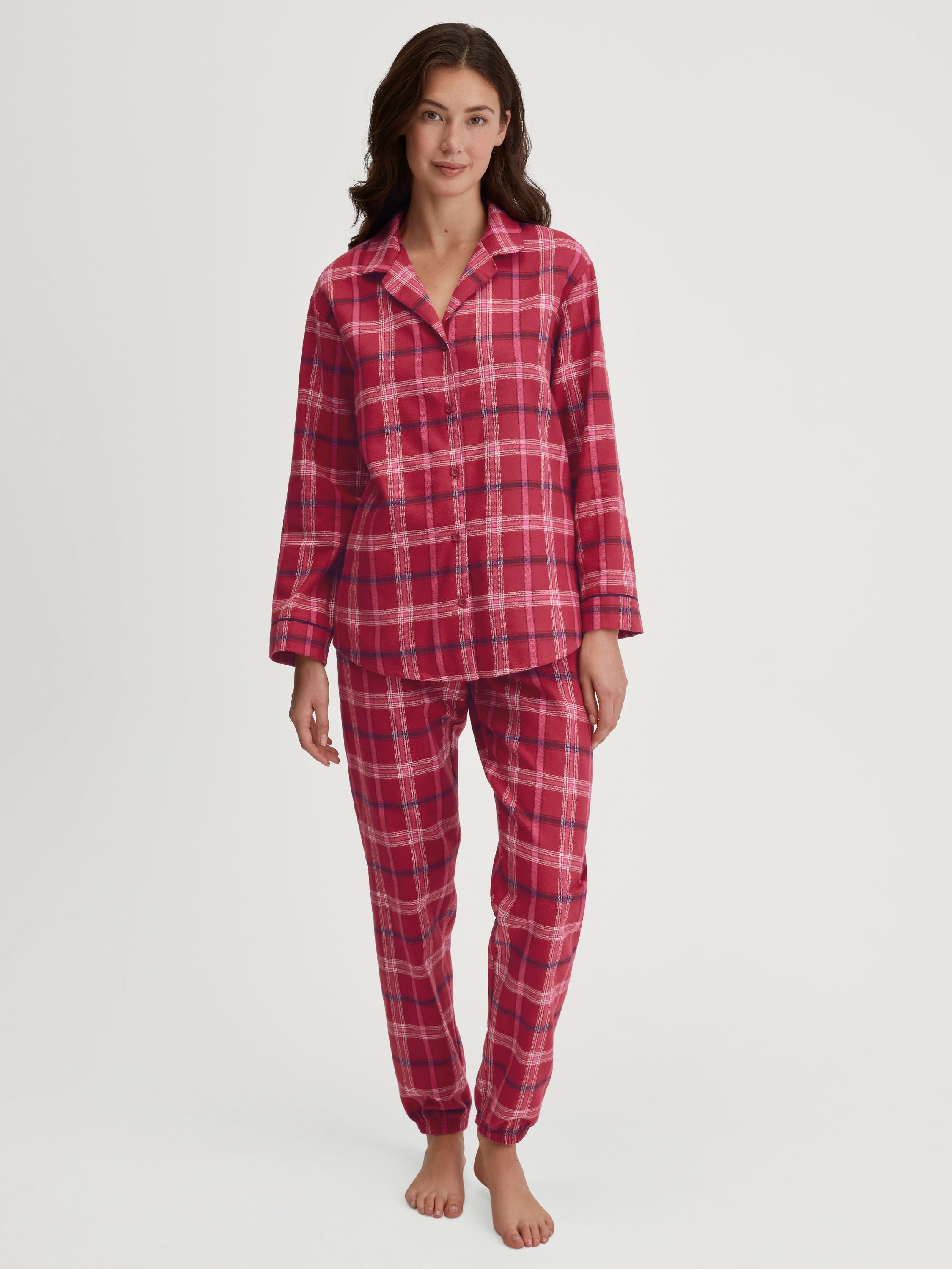 Pyjama lang aus Baumwolle - 732-deep red - Rot