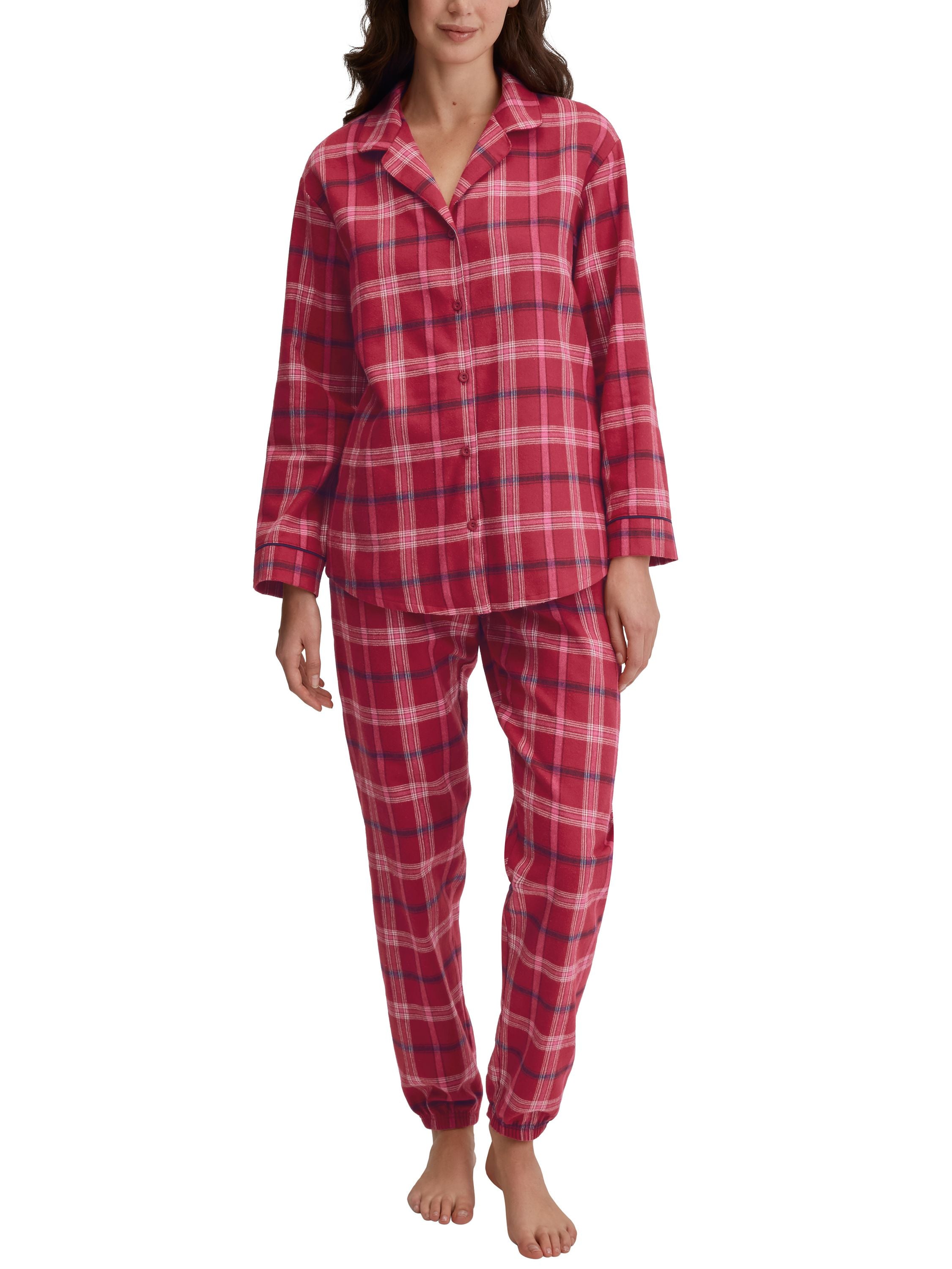 Pyjama lang aus Baumwolle - 732-deep red - Rot