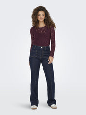 Langarmshirt mit Spitzen-Details - Mauve Wine - Violett