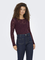 Langarmshirt mit Spitzen-Details - Mauve Wine - Violett