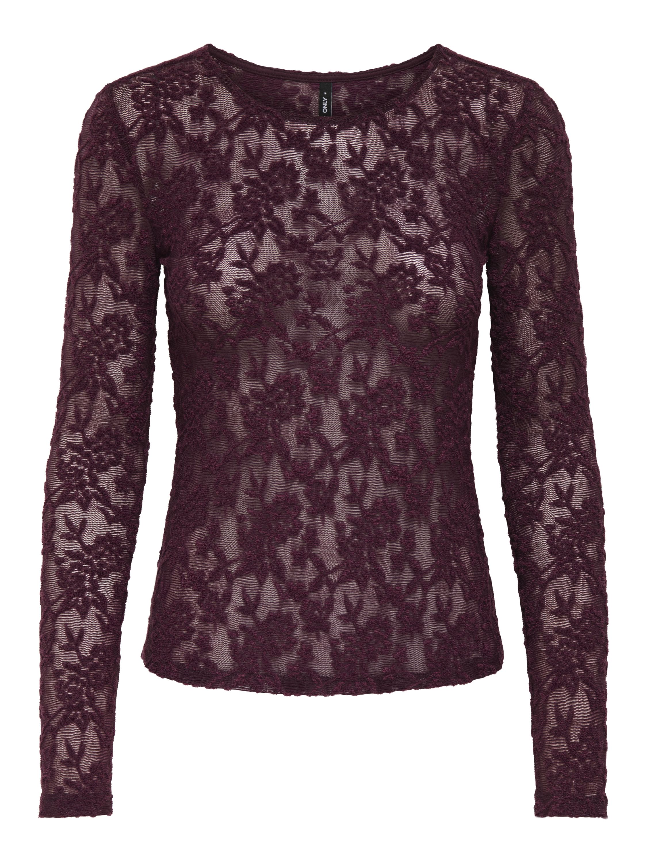 Langarmshirt mit Spitzen-Details - Mauve Wine - Violett
