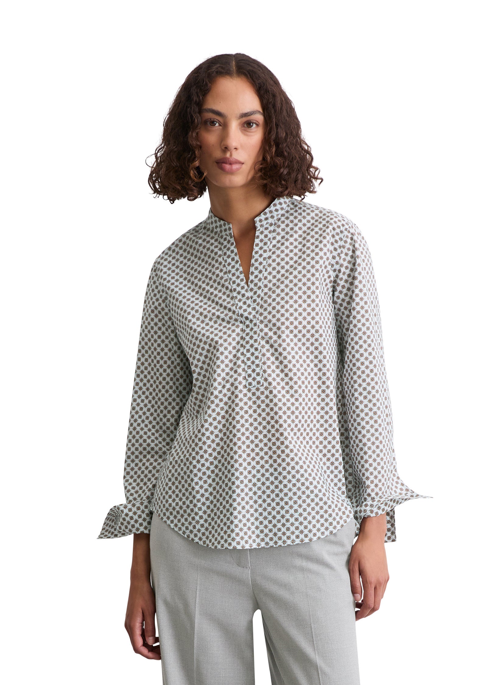 Schlupfbluse aus Baumwolle - W56-multi/calm blue - Weiß
