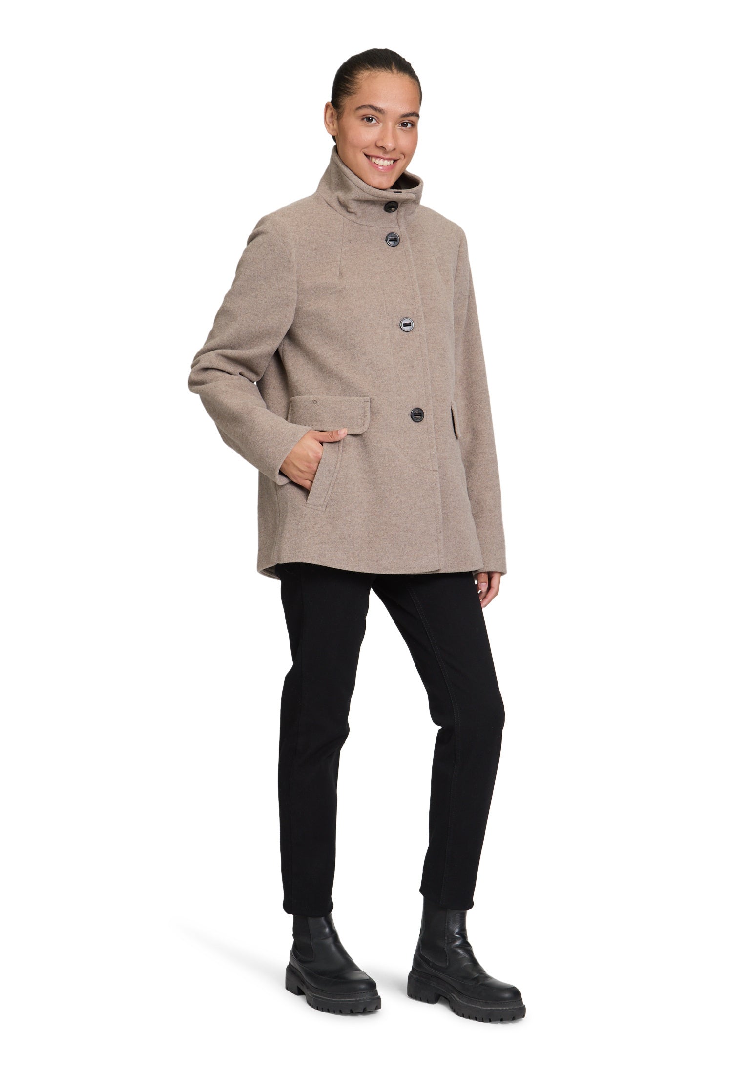 Wolljacke mit Stehkragen - 7708-Walnut Melange - Beige