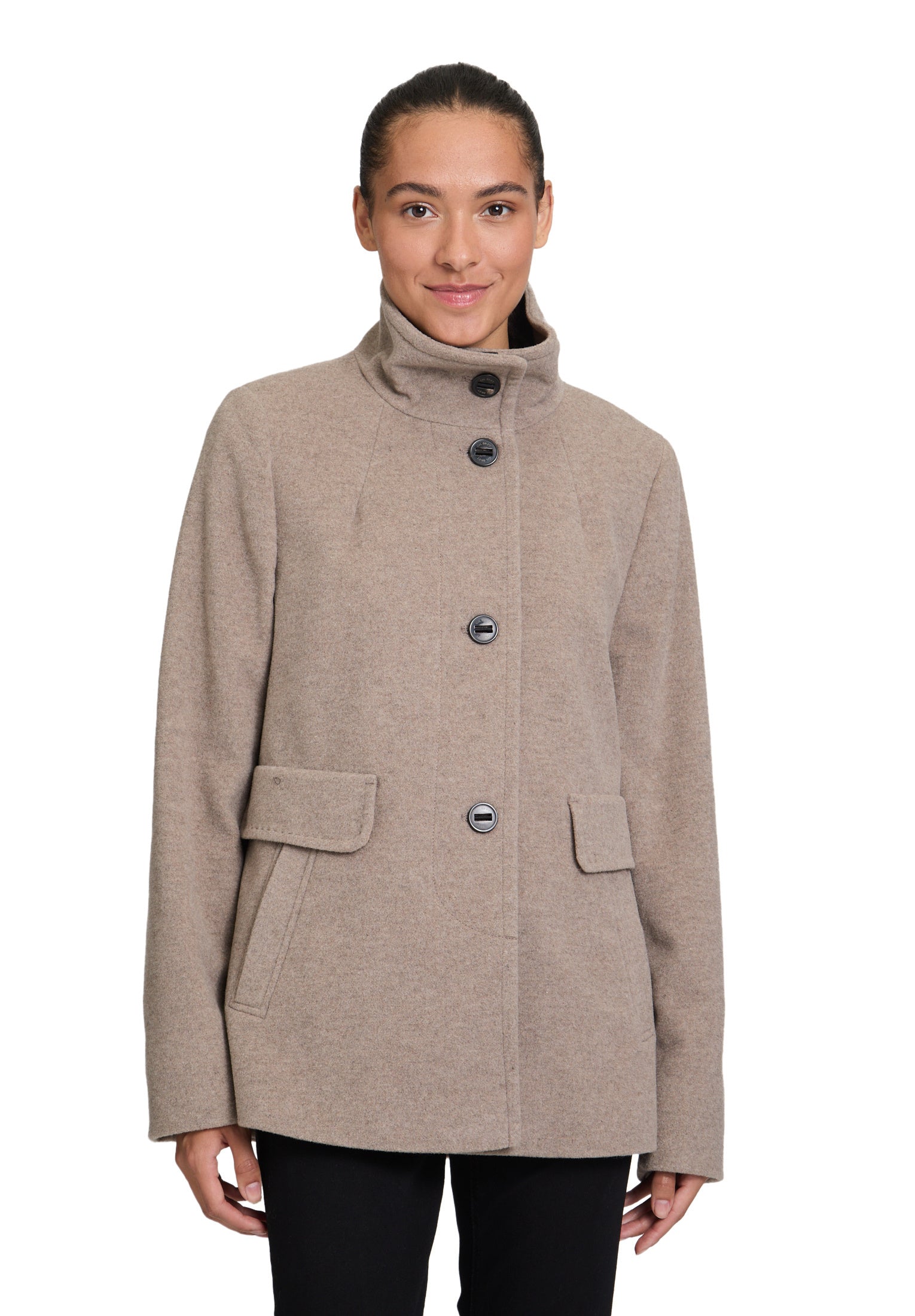 Wolljacke mit Stehkragen - 7708-Walnut Melange - Beige