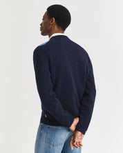 Strickpullover ARGYLE aus Wollmix - 480-DARK NAVY MELANGE - Blau