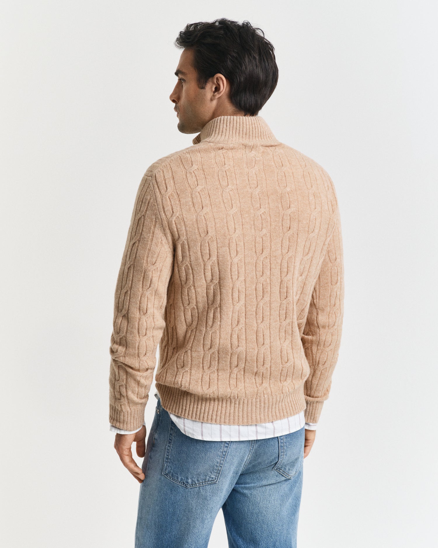 Strickpullover mit Troyerkragen - 296-KHAKI MEL - Braun