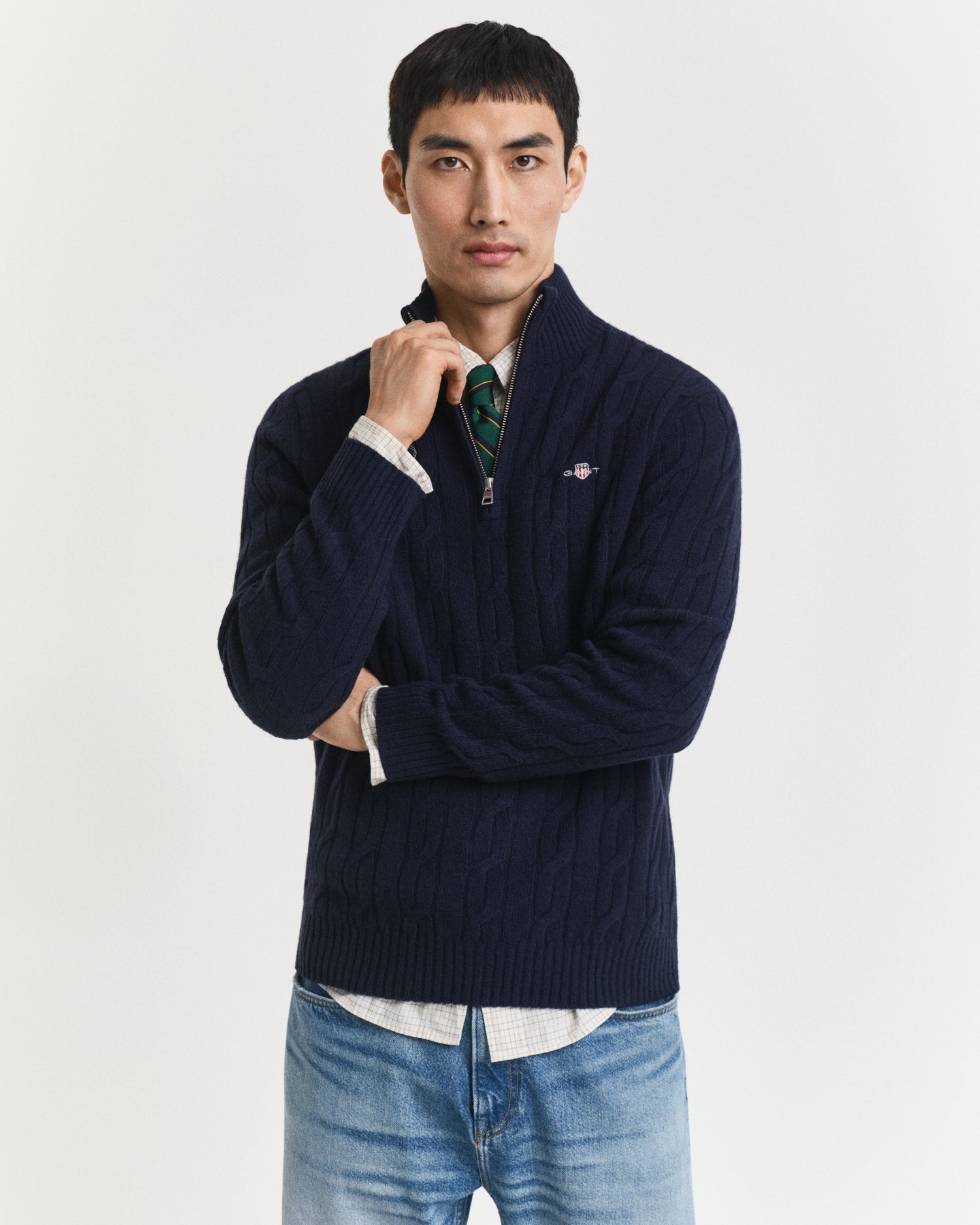 Strickpullover mit Troyerkragen - 433-EVENING BLUE - Blau