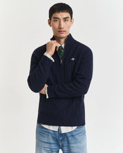 Strickpullover mit Troyerkragen - 433-EVENING BLUE - Blau