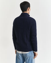 Strickpullover mit Troyerkragen - 433-EVENING BLUE - Blau