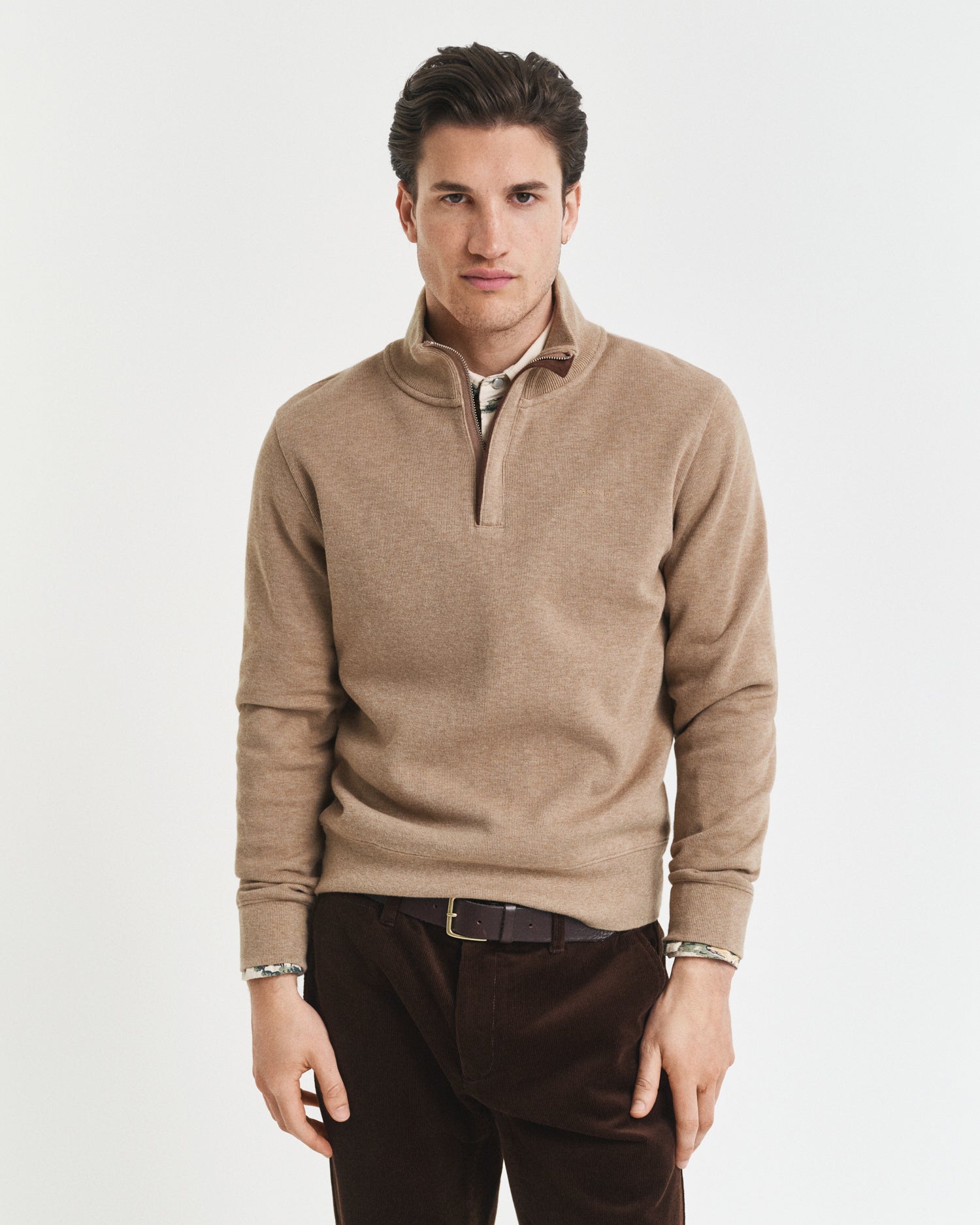 Sweatshirt mit 1/2 Zip - 296-KHAKI MEL - Beige