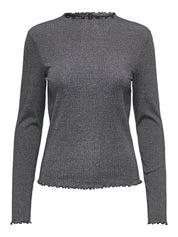 Langarmshirt EMMA - Black/Silver glitter - Grau