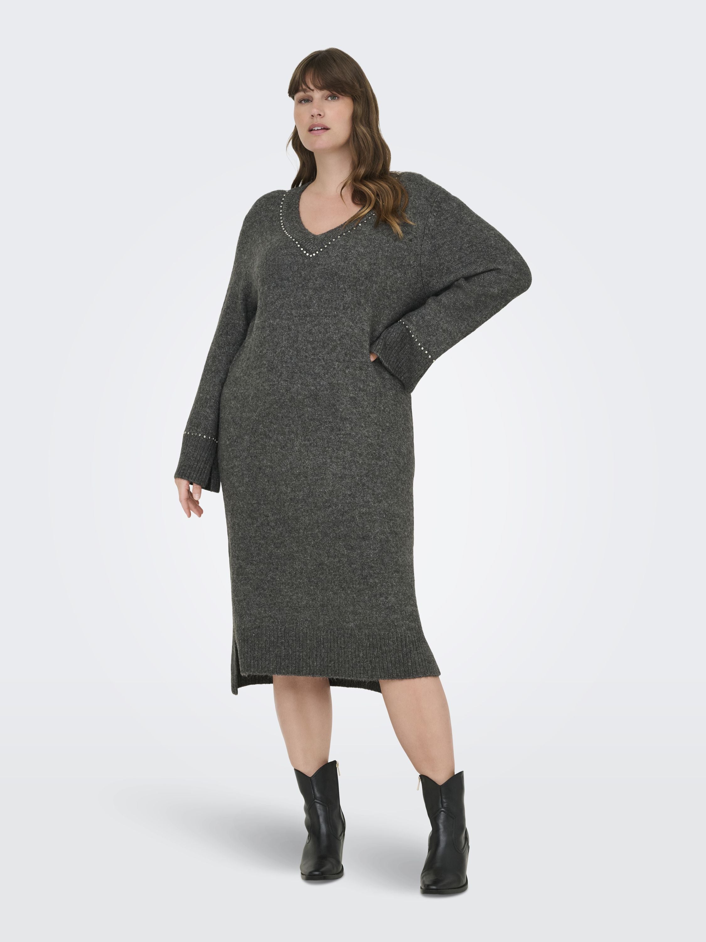 Midikleid - Medium Grey Melange/Silver stu - Grau