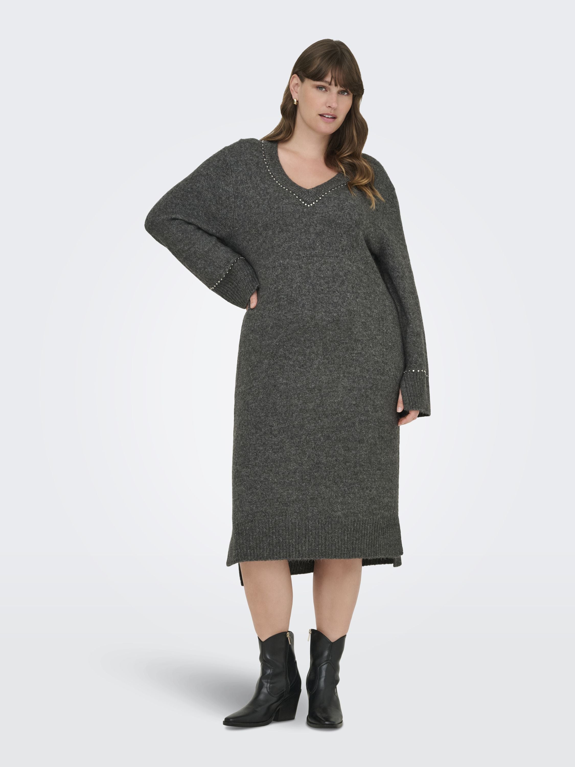 Midikleid - Medium Grey Melange/Silver stu - Grau