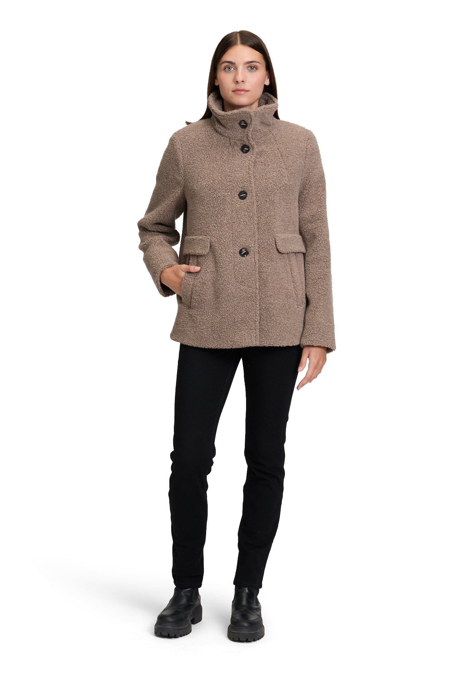 Teddyjacke aus Wollmix - 7714-Taupe Melange - Braun