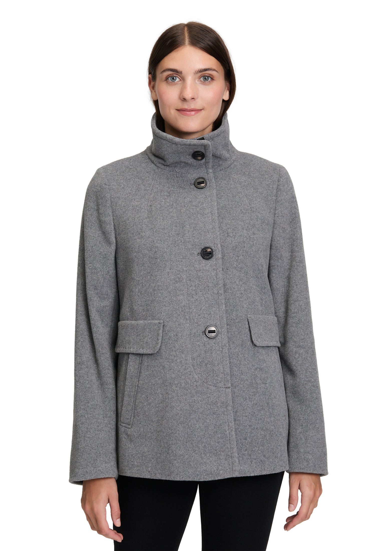 Wolljacke mit Stehkragen - 9709-Light Grey Melange - Grau