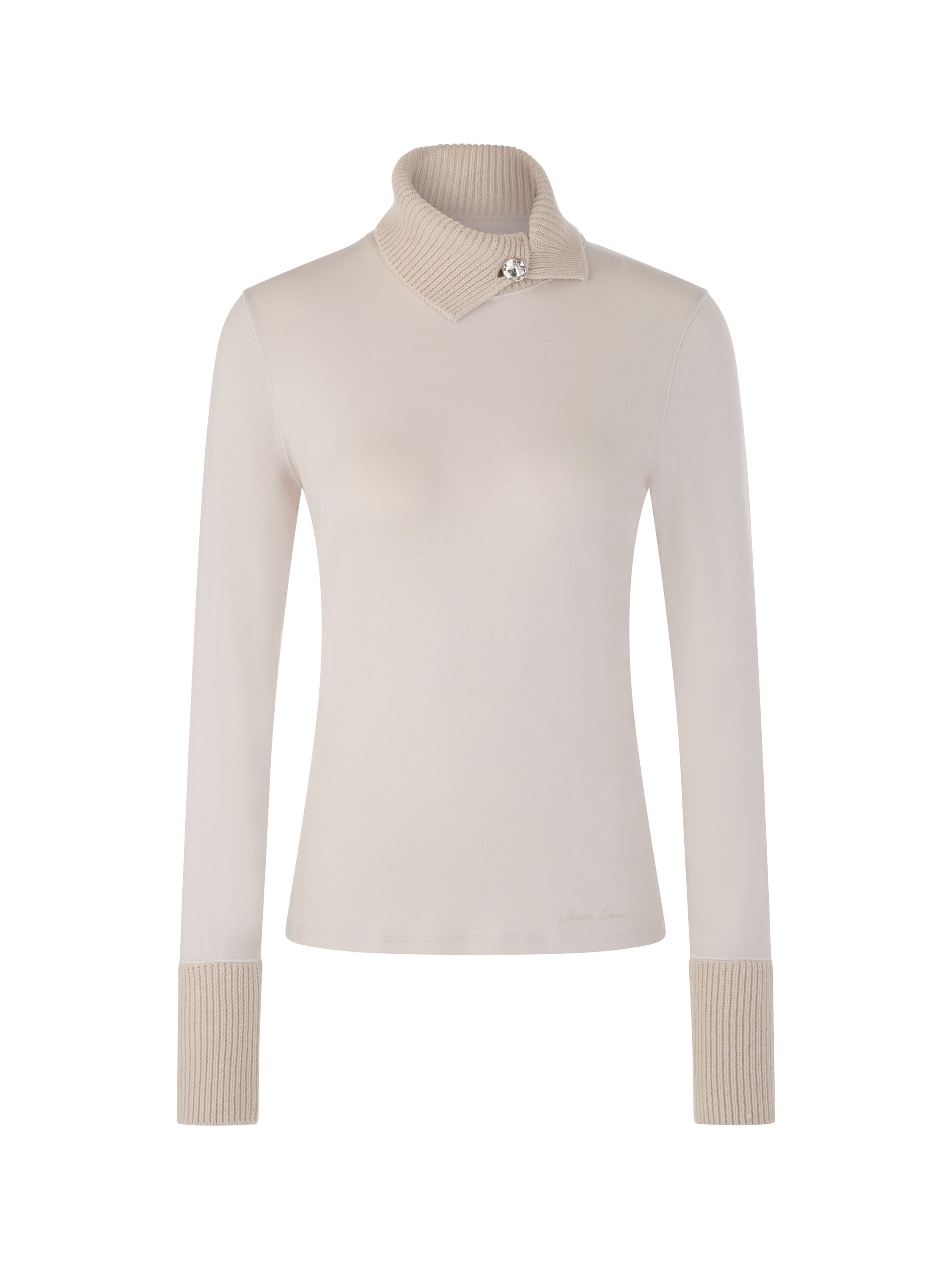 Longsleeve mit gestricktem Kragen - 182 - Creme
