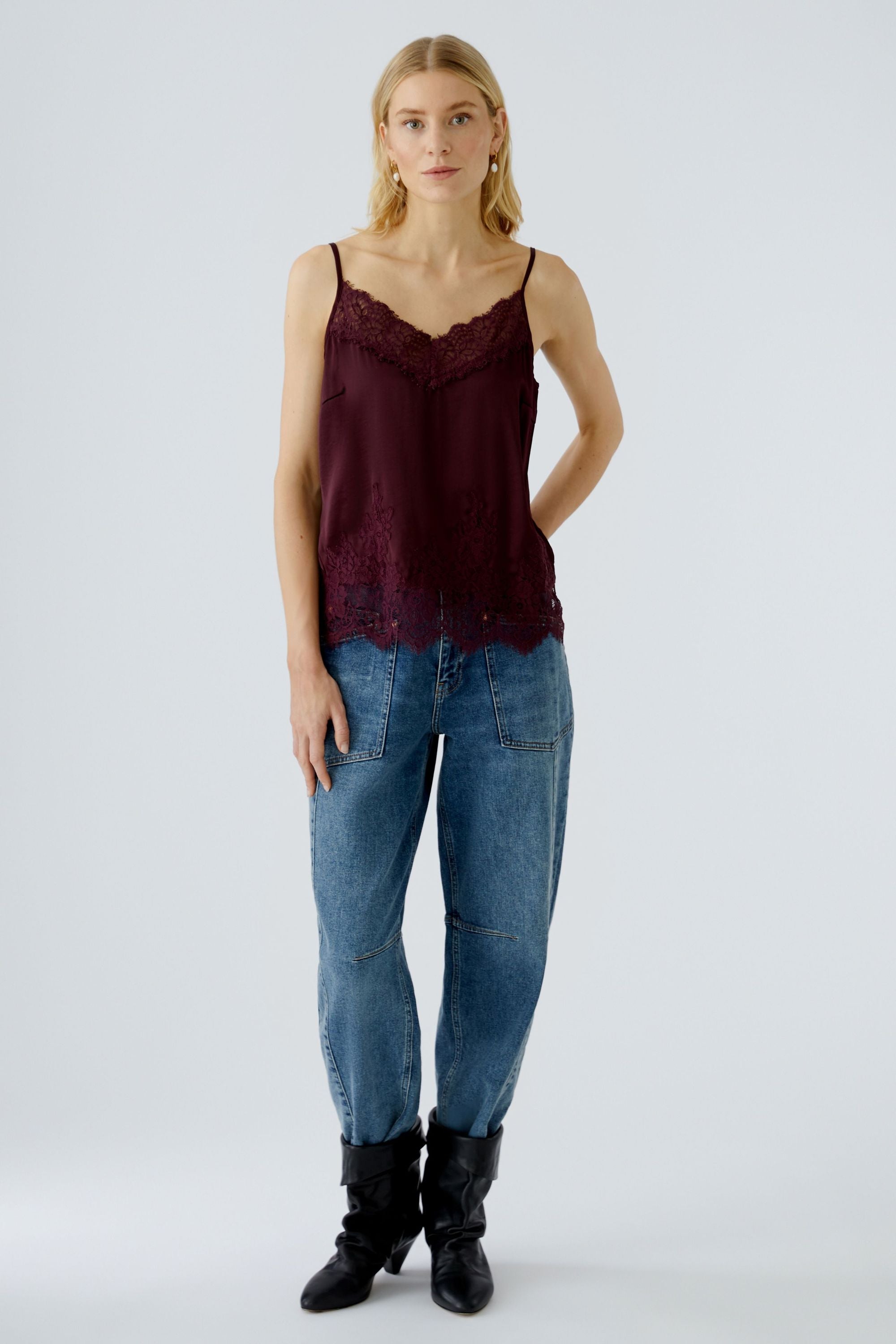 Spitzentop aus Viskosemix - 3912-bramble berry - Violett