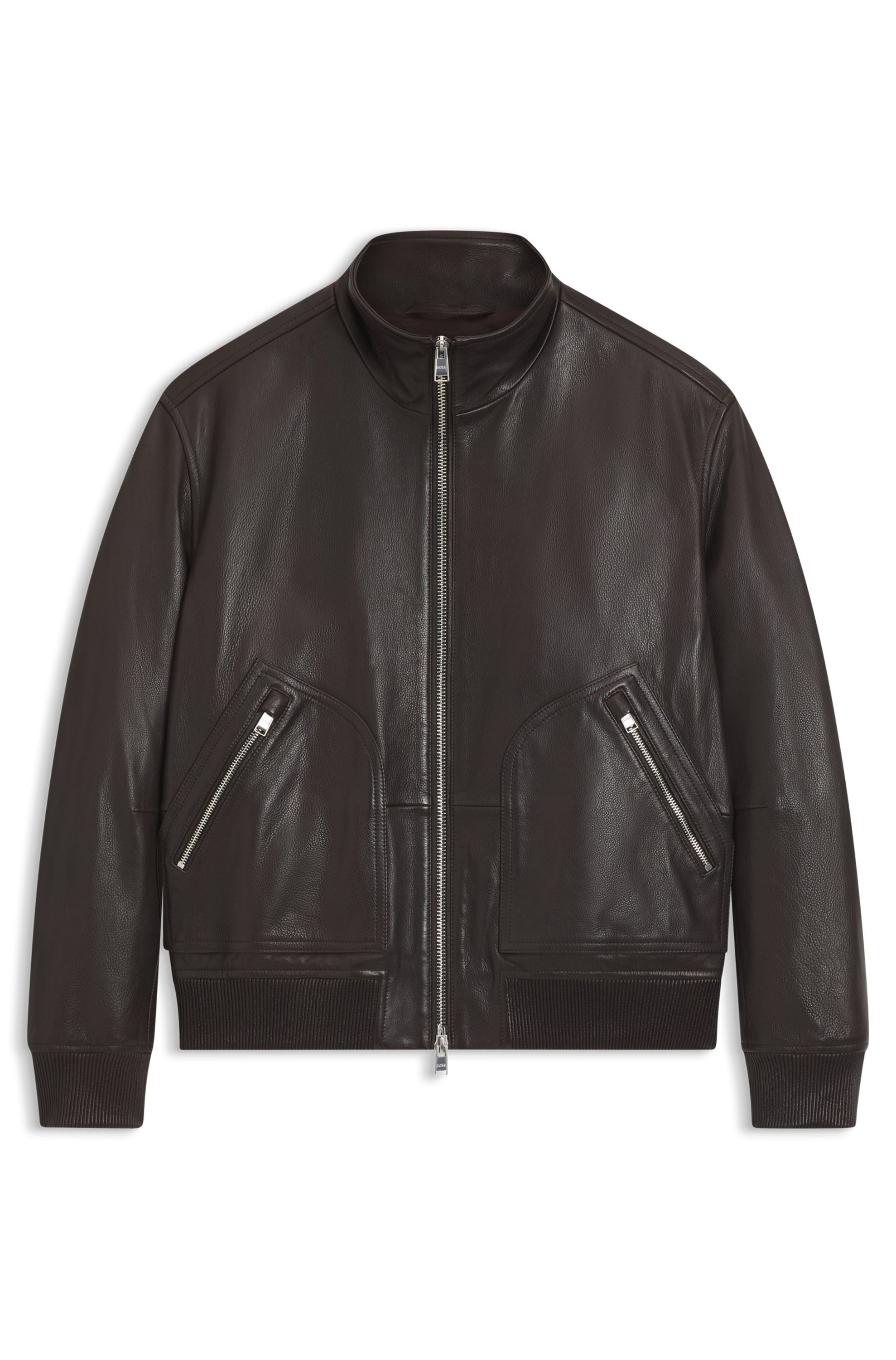 Lederjacke mit Stehkragen - 202-Dark Brown - Braun