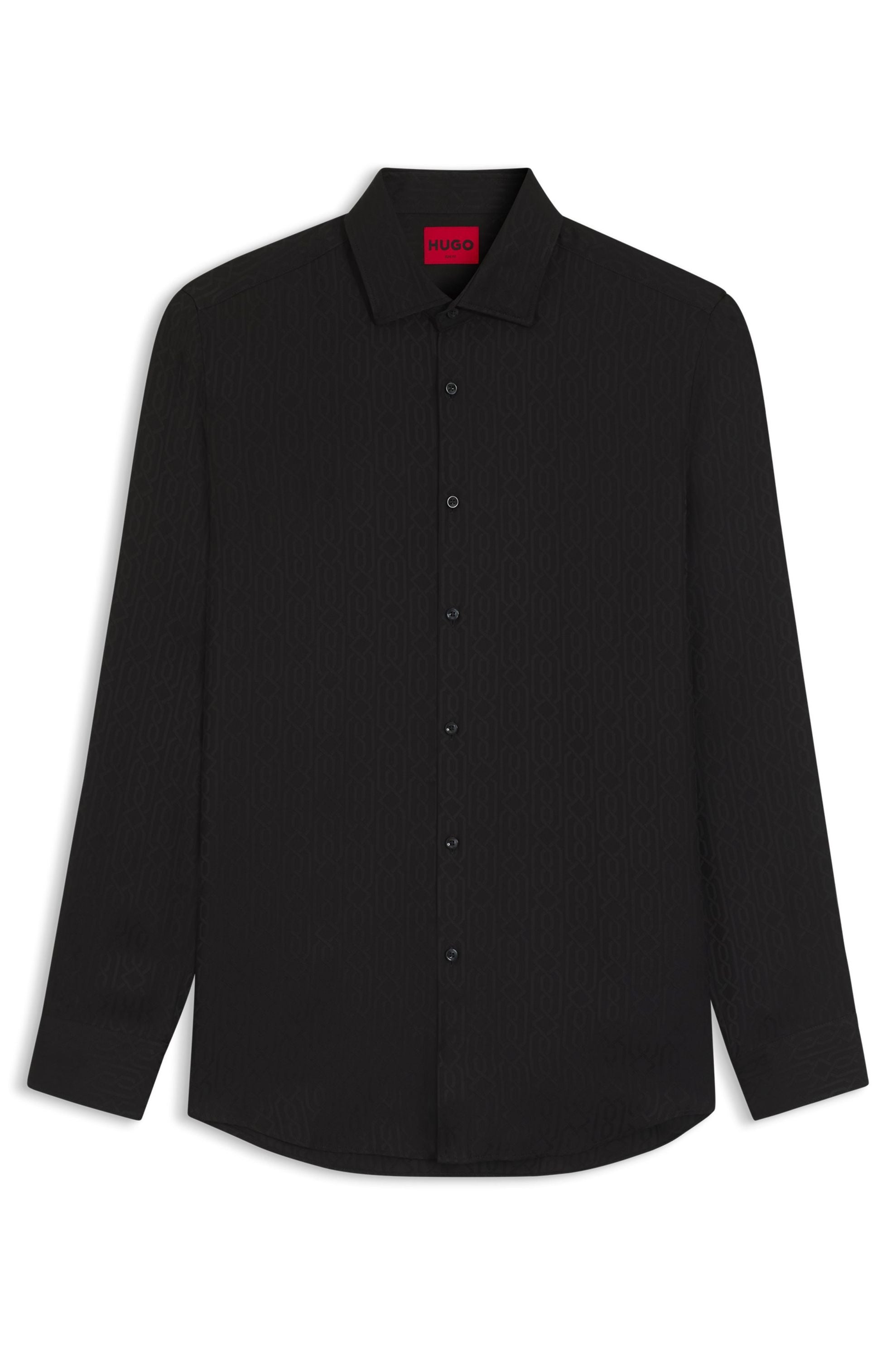 Hemd Slim Fit mit Jacquard-Muster - 001-Black - Schwarz
