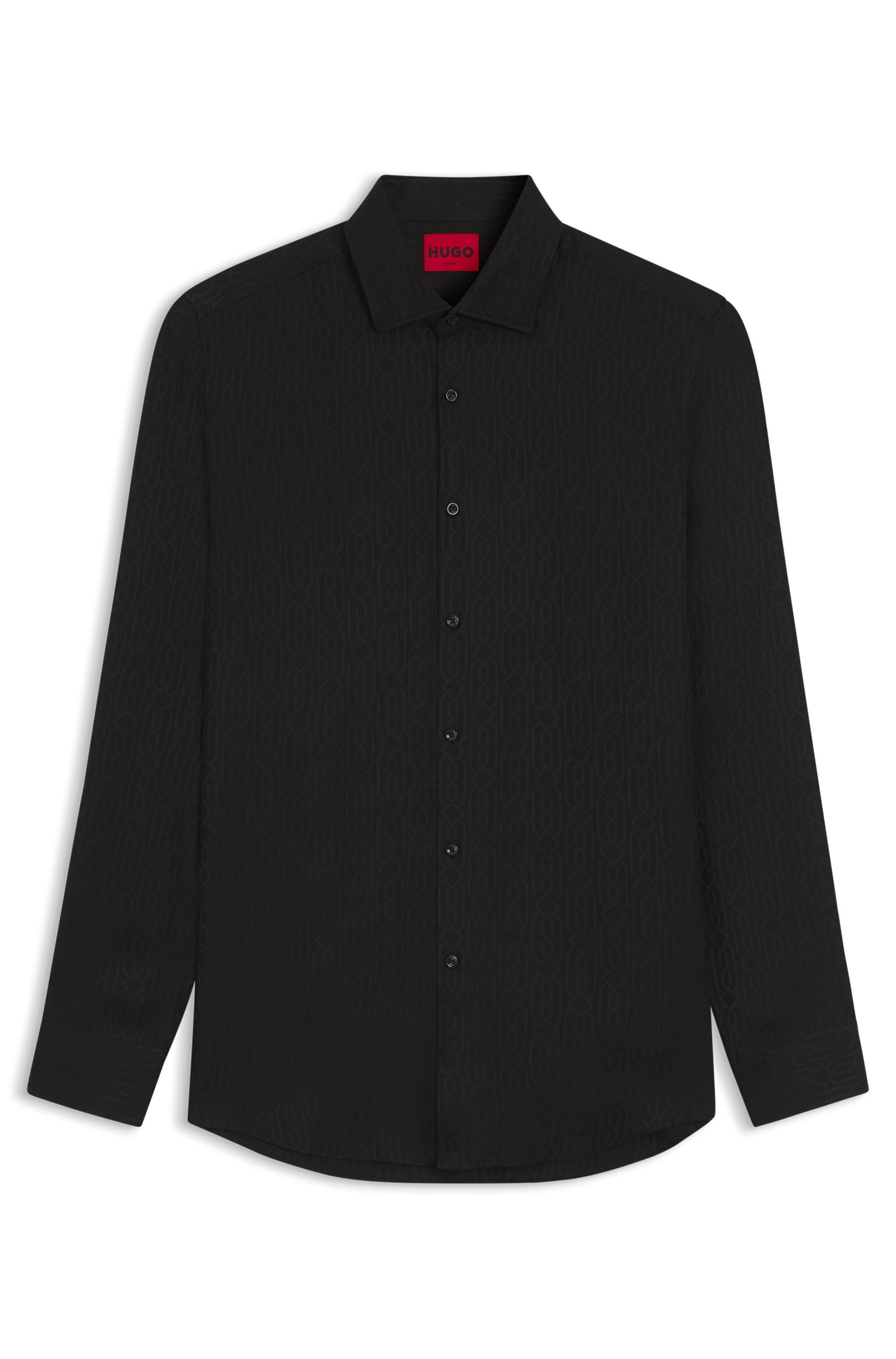 Hemd Slim Fit mit Jacquard-Muster - 001-Black - Schwarz