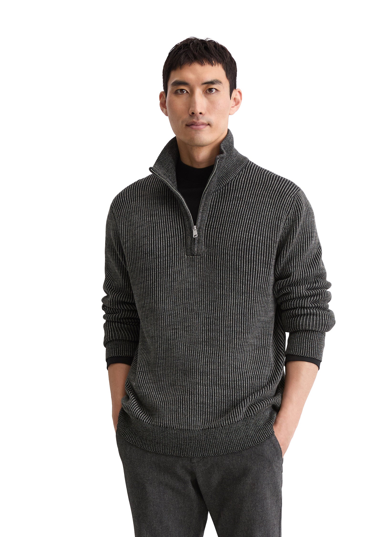Strickpullover mit Troyerkragen - Z51-multi/heavy knit - Grau