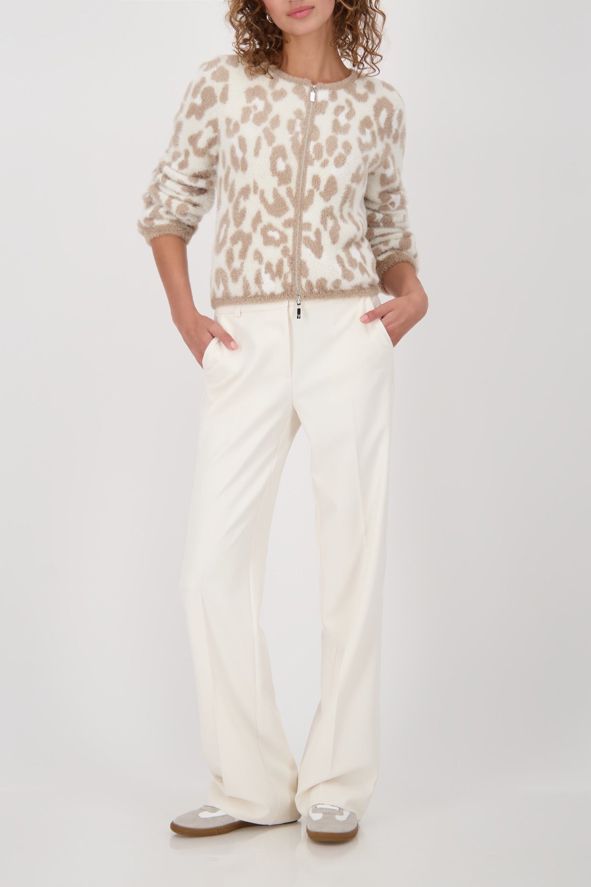 Strickjacke mit Leoprint - 519 truffle gemustert - Beige