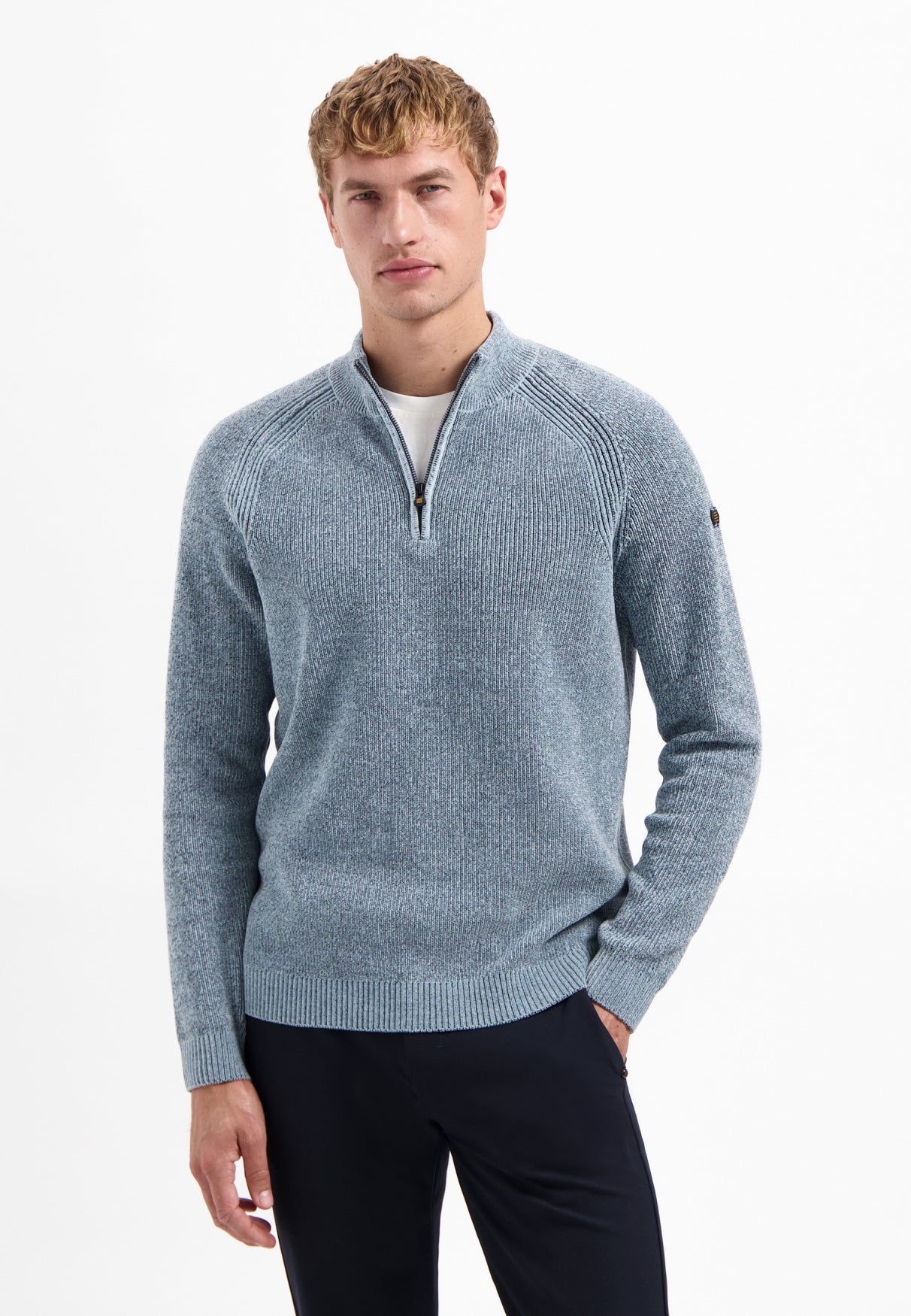 Strickpullover mit Troyerkragen - 138-Dusty Blue - Blau