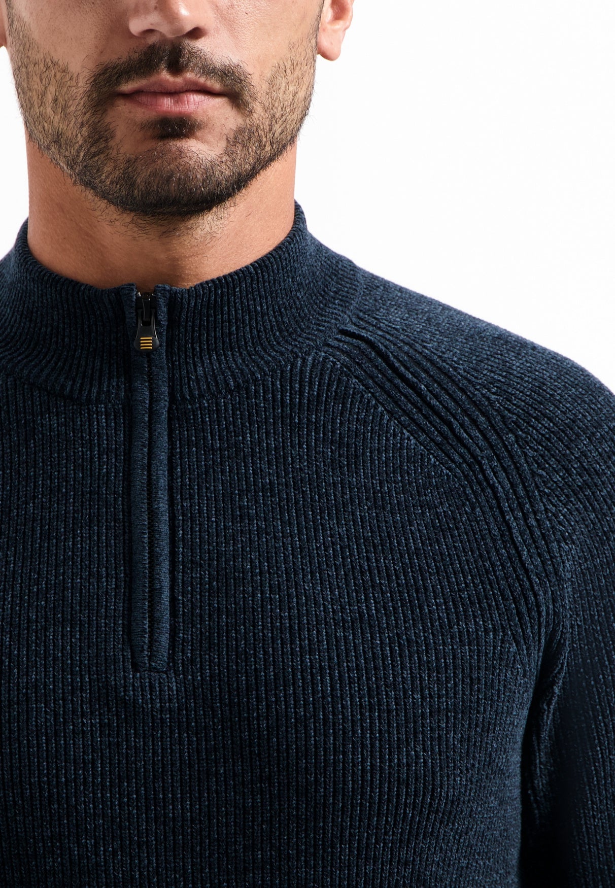 Strickpullover mit Troyerkragen - 078-Night - Blau