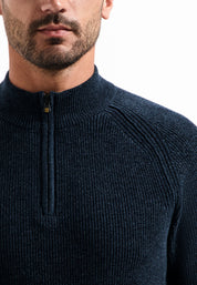 Strickpullover mit Troyerkragen - 078-Night - Blau