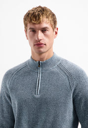 Strickpullover mit Troyerkragen - 138-Dusty Blue - Blau