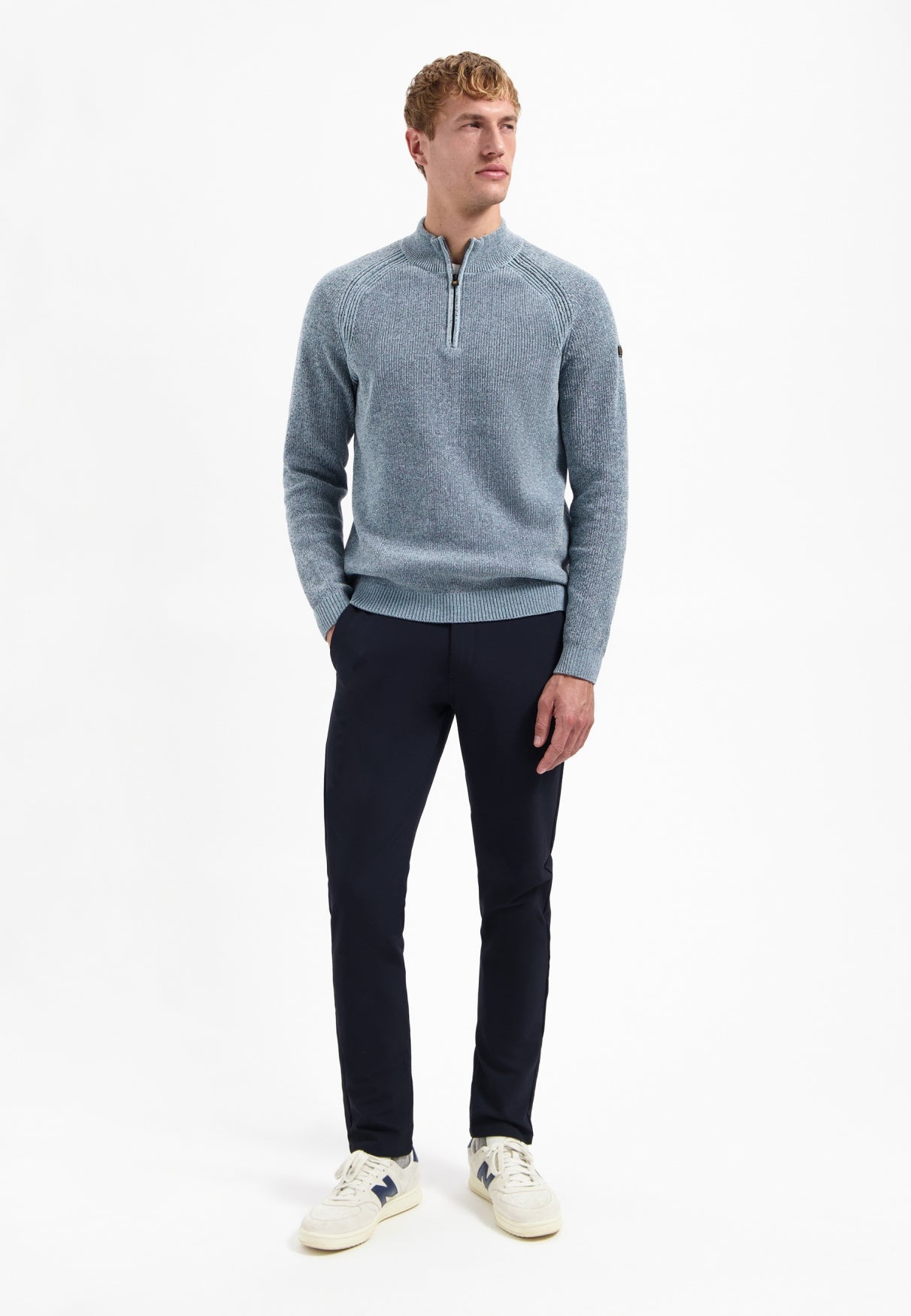 Strickpullover mit Troyerkragen - 138-Dusty Blue - Blau