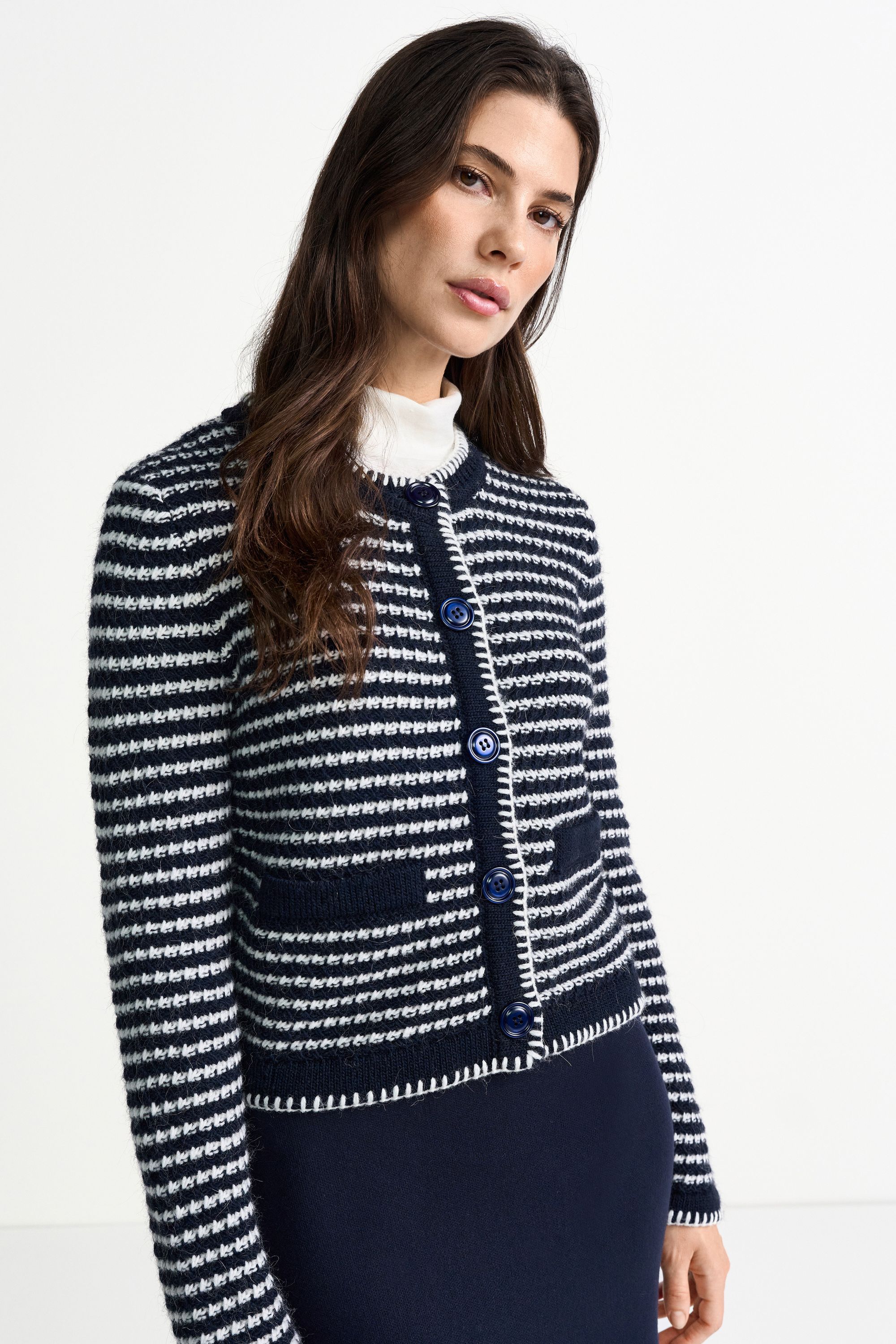 Cardigan# - 781-midnight blue - Blau | Weiß