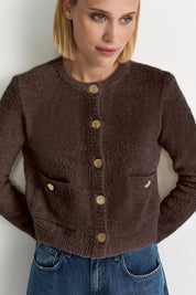 Strickcardigan mit Rundhalsausschnitt - 285-dark chocolate - Braun