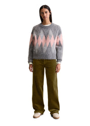 Strickpullover Relaxed Fit - 0826-Medium Grey_Multi_01 - Rosa