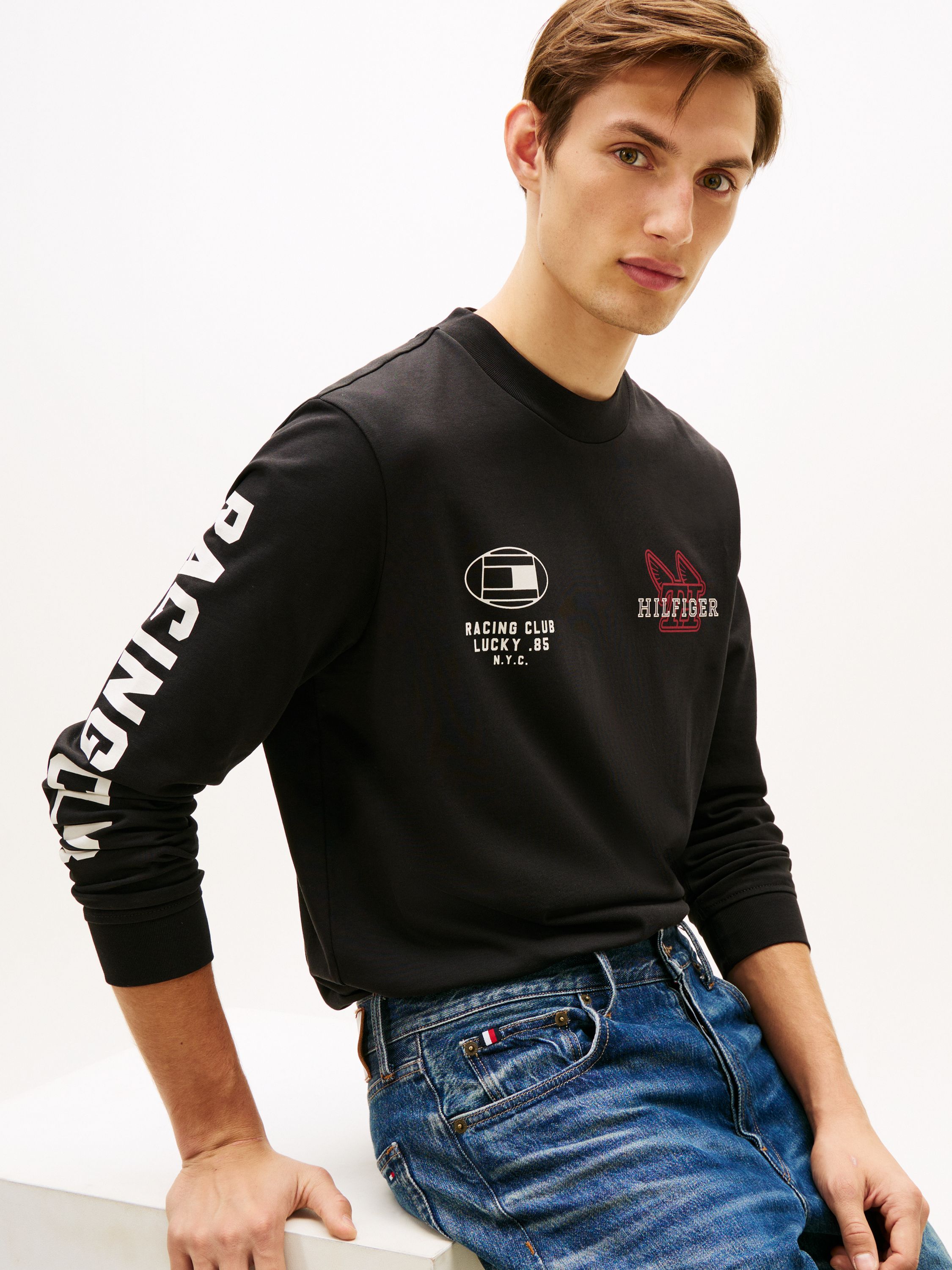 Langarmshirt aus Baumwolle - BDS-BLACK - Schwarz