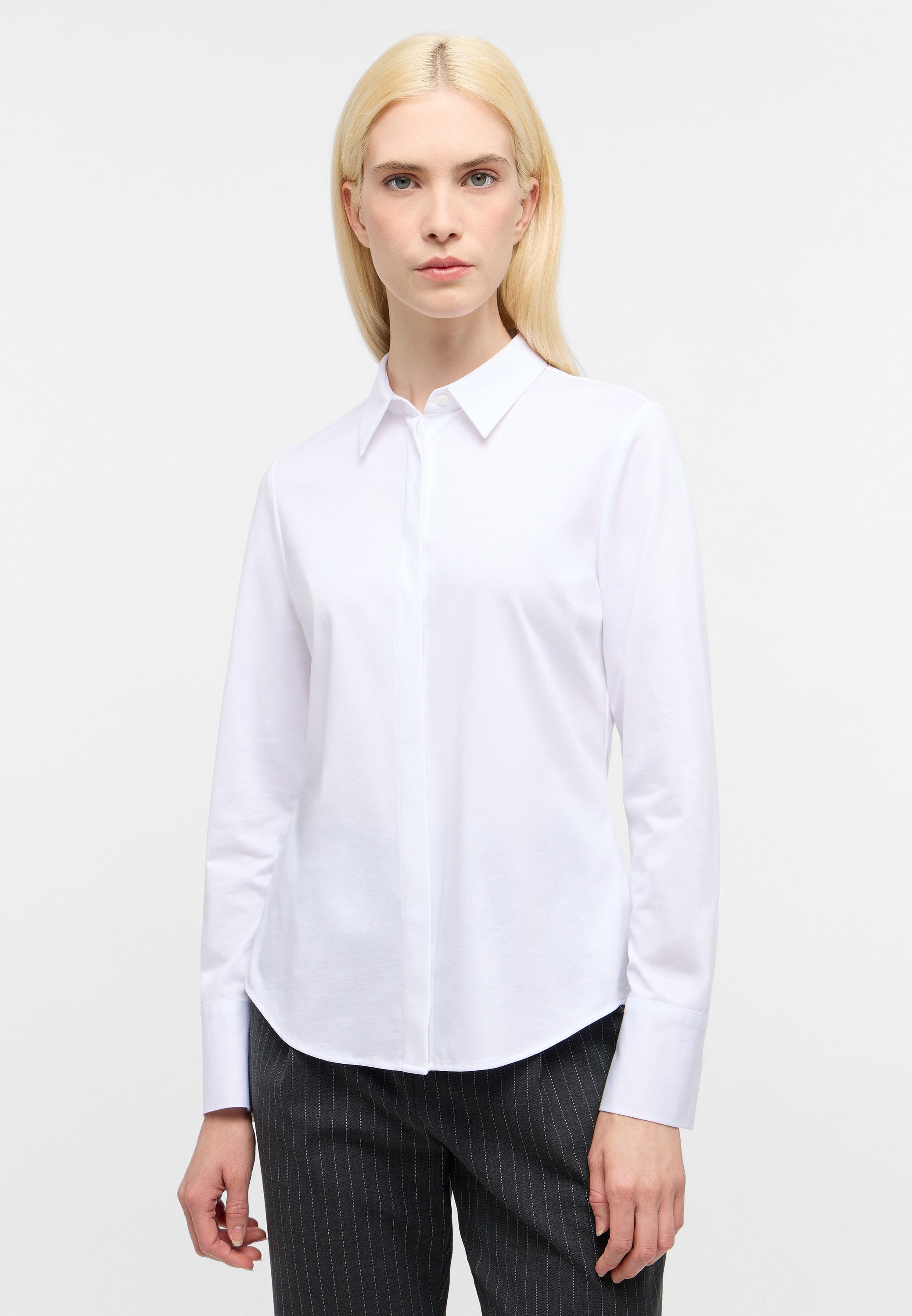 Jersey-Bluse aus Baumwollmix - 00-weiss - Weiß