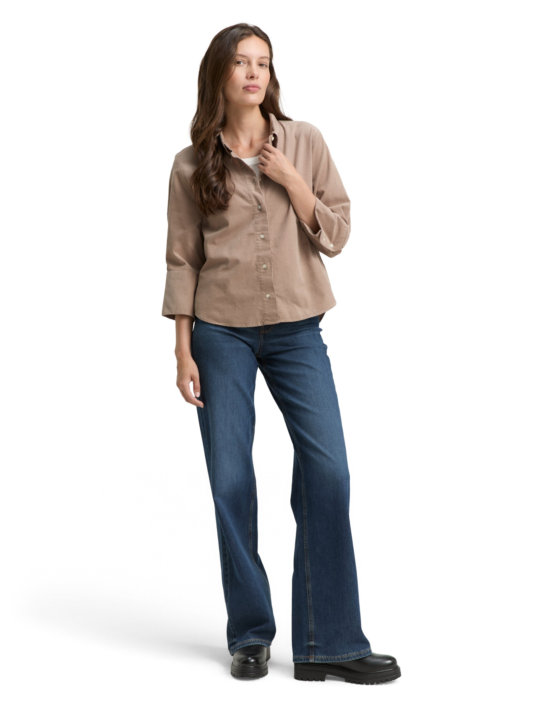 Hemdbluse Loose Fit aus Cord - 32208-soft taupe grey - Beige