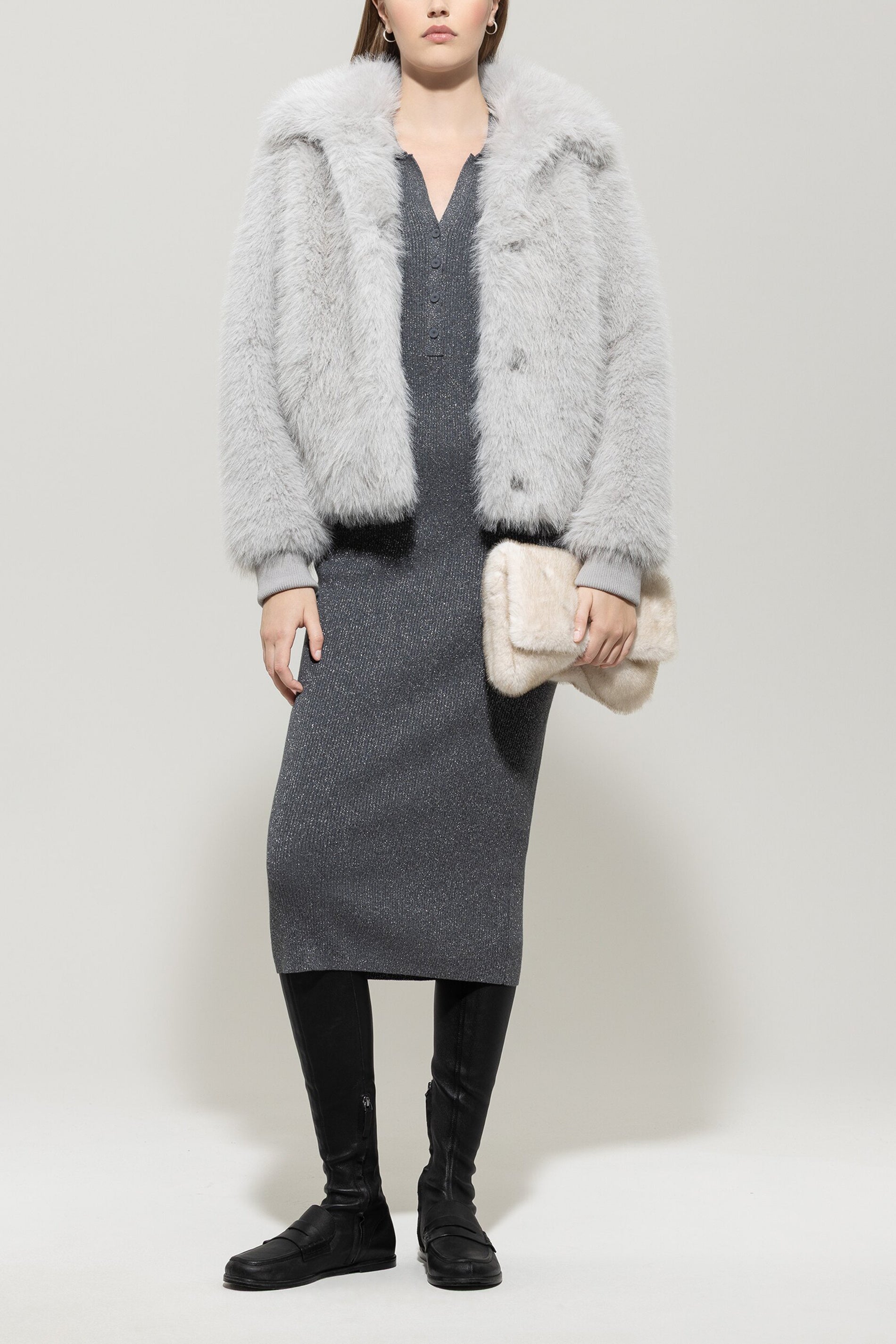 Blouson aus Fake Fur - 152 - Grau