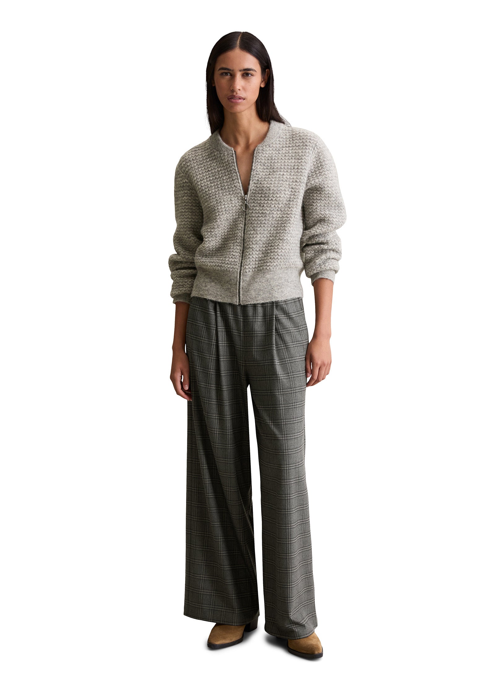 Strickjacke aus Wollmix - 0910-Stone Melange - Grau