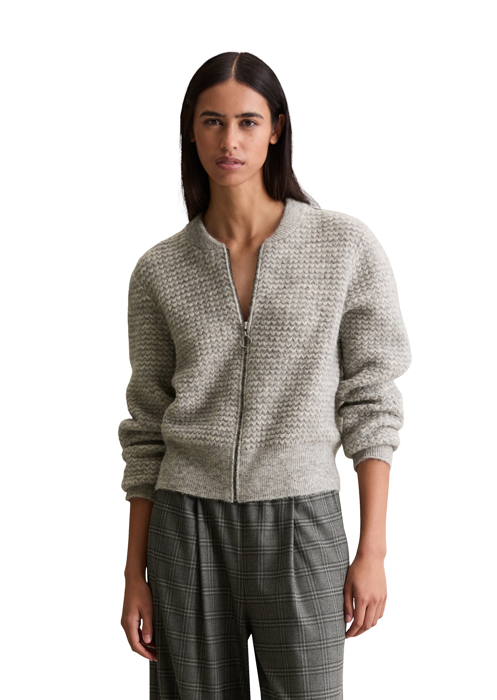 Strickjacke aus Wollmix - 0910-Stone Melange - Grau