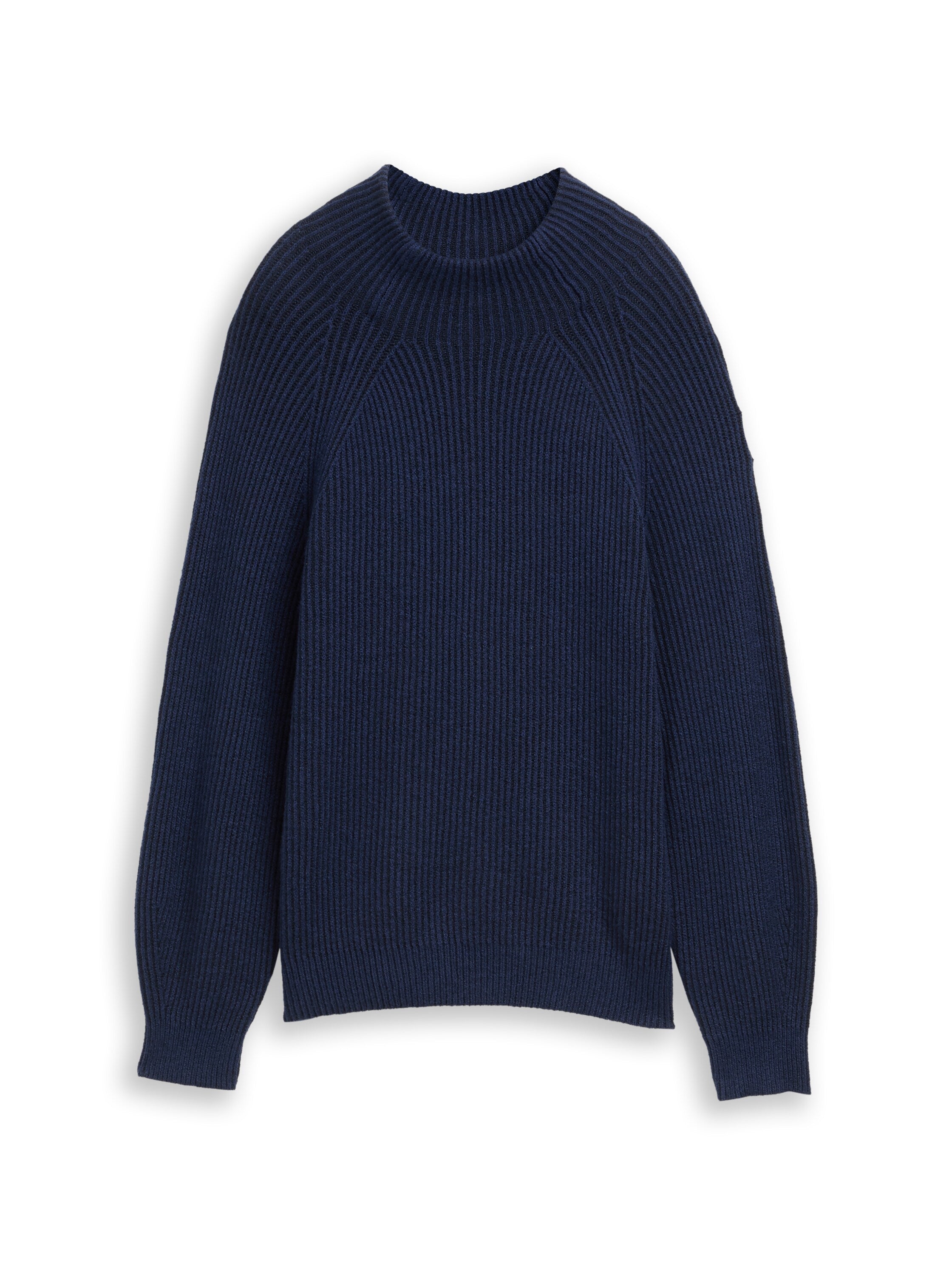 Strickpullover aus Baumwollmix - 39335-blue rib structure - Blau