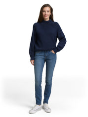 Strickpullover aus Baumwollmix - 39335-blue rib structure - Blau