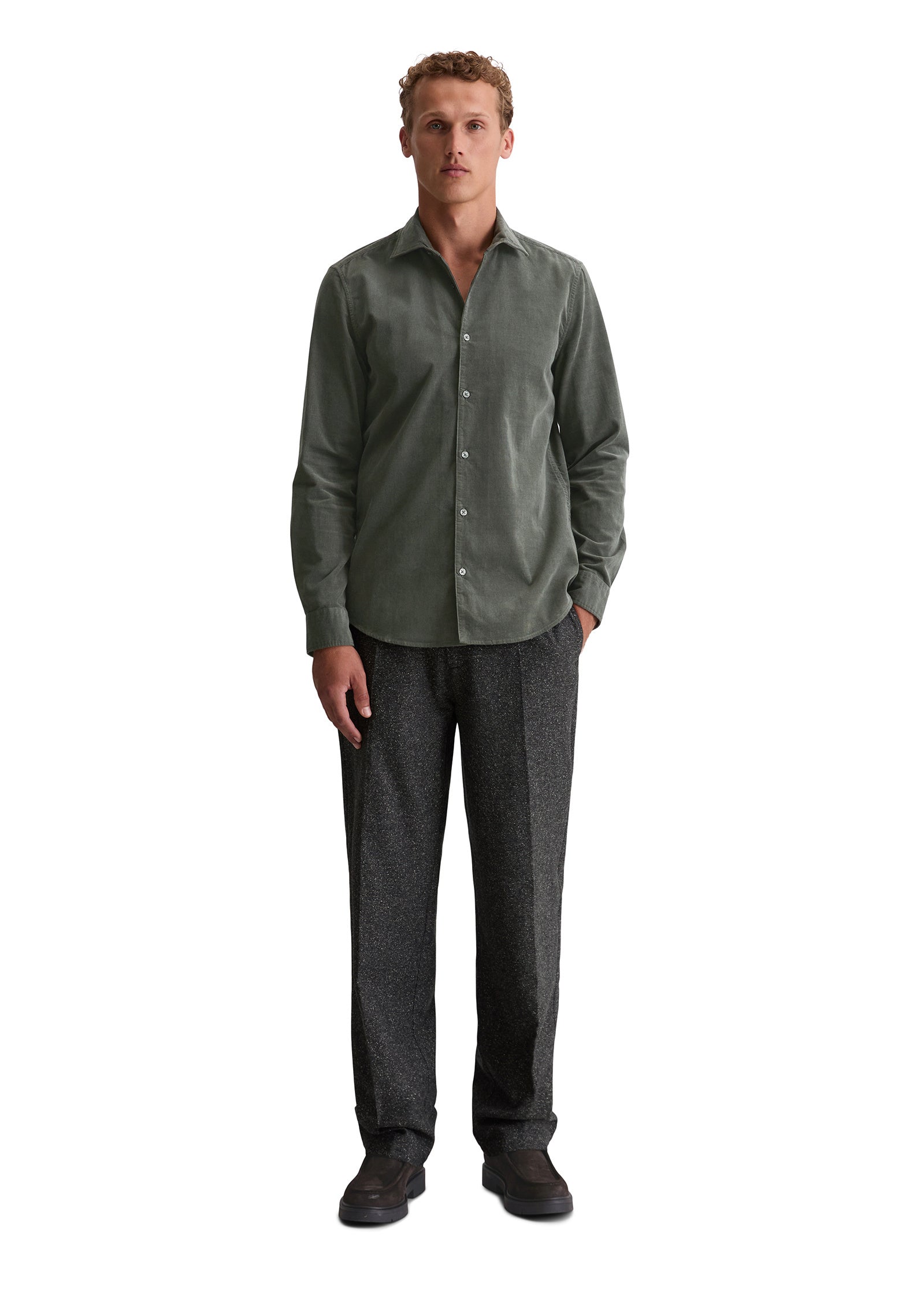 Cordhemd Shaped Fit - 451-mangrove - Khaki