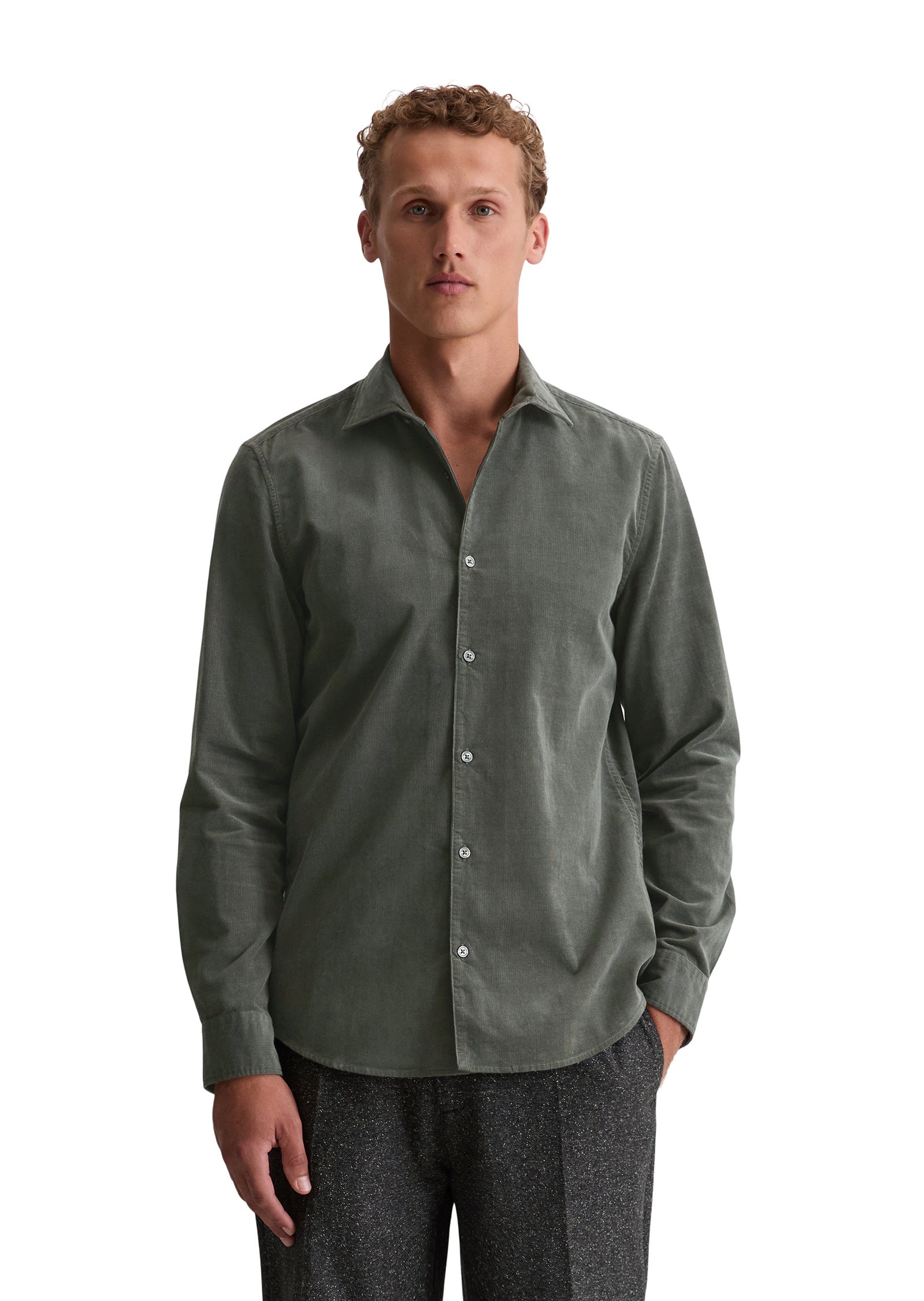 Cordhemd Shaped Fit - 451-mangrove - Khaki