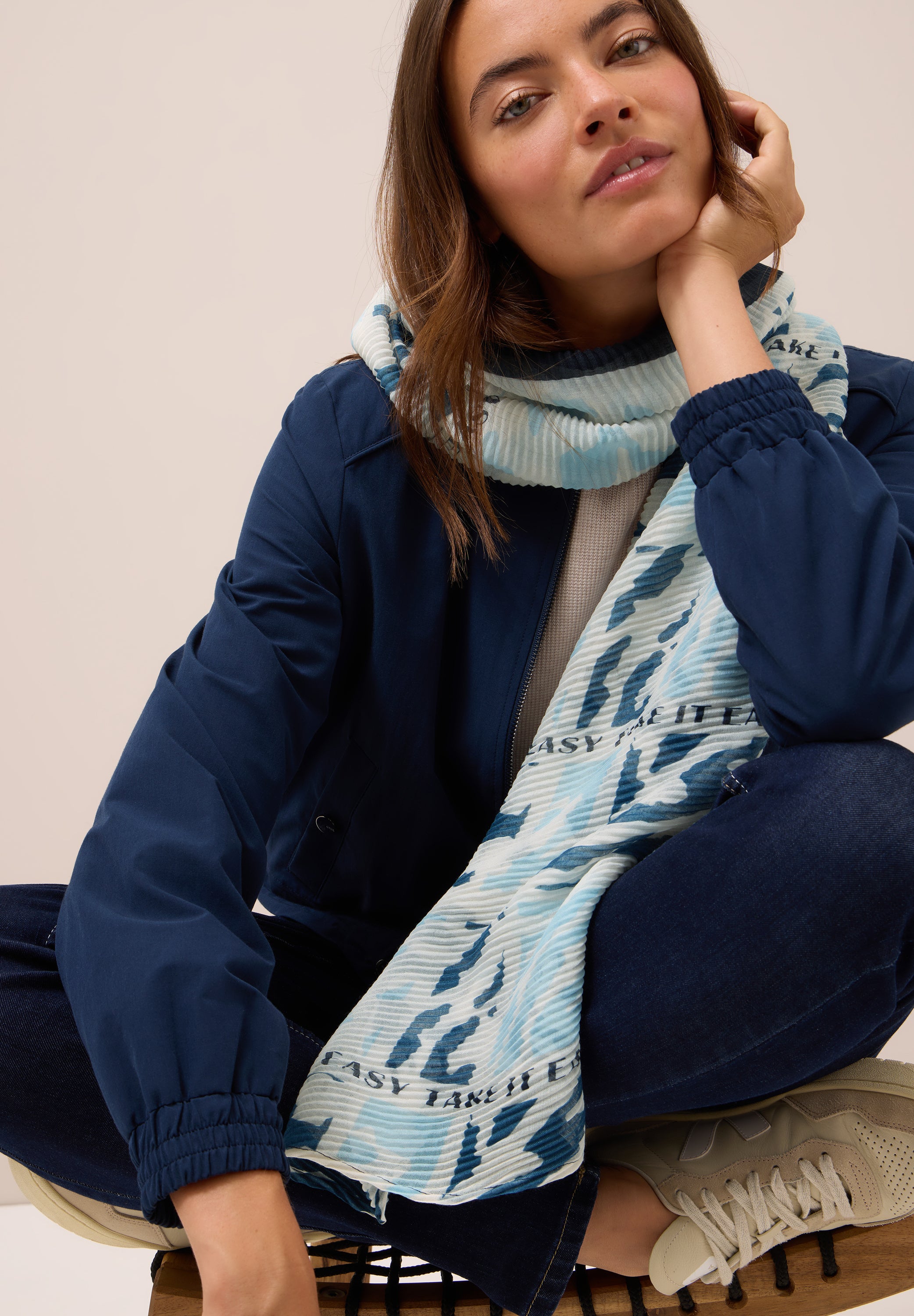 Plissée-Schal gemustert - 35631 dark navy blue - Blau