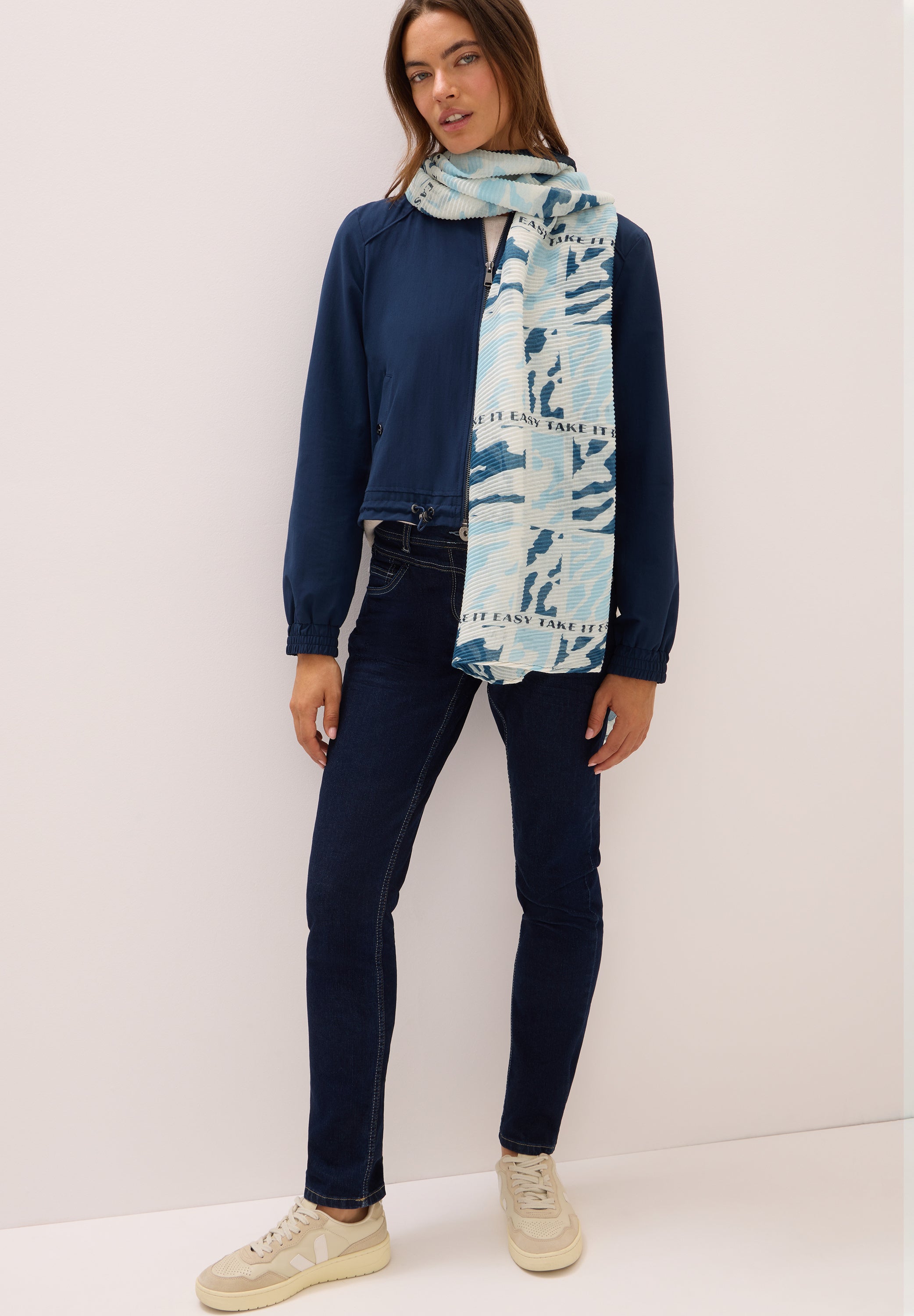 Plissée-Schal gemustert - 35631 dark navy blue - Blau