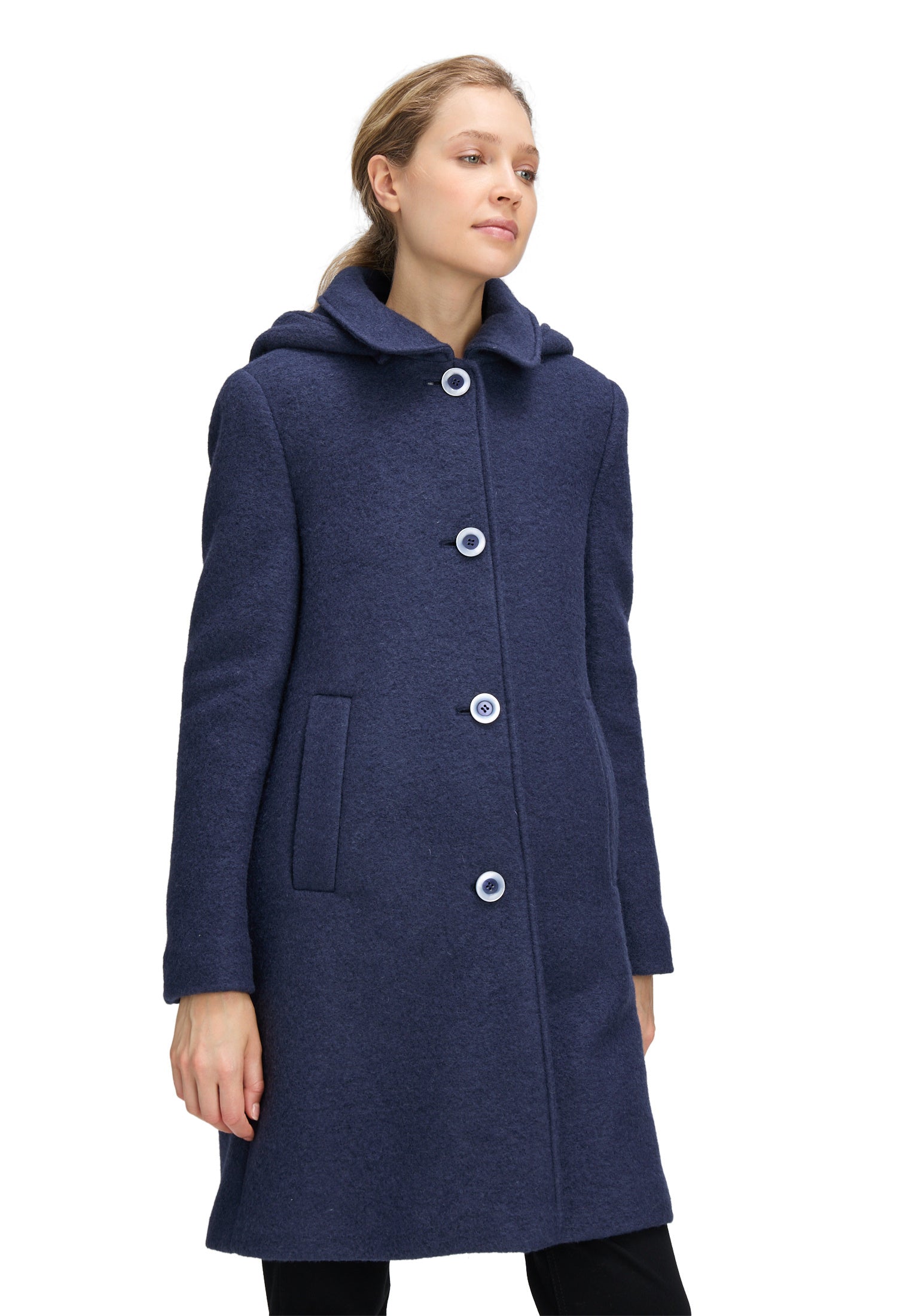 Mantel aus Wollmix - 8711-Dark Blue Melange - Blau