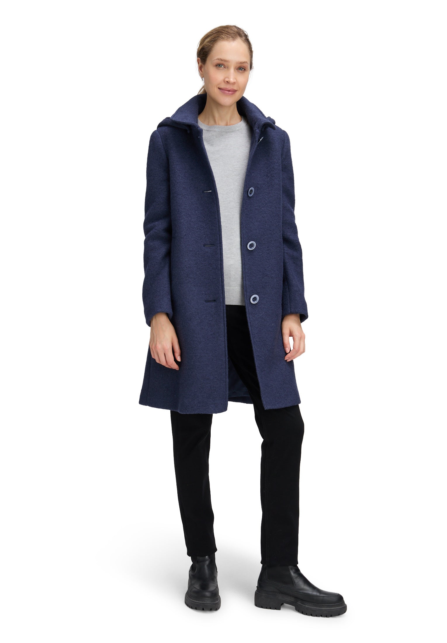 Mantel aus Wollmix - 8711-Dark Blue Melange - Blau