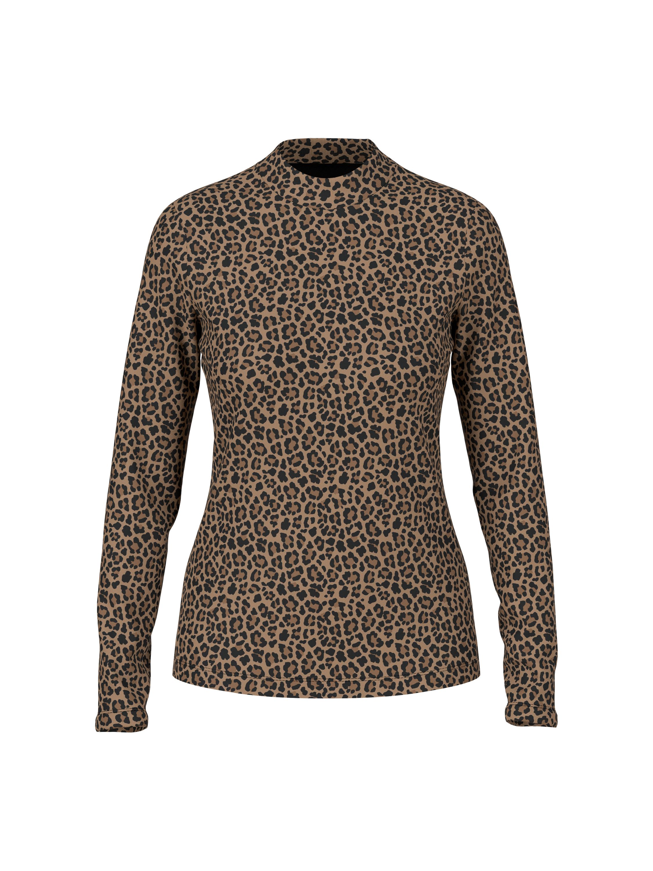 Langarmshirt mit Leoprint - 624 - Braun