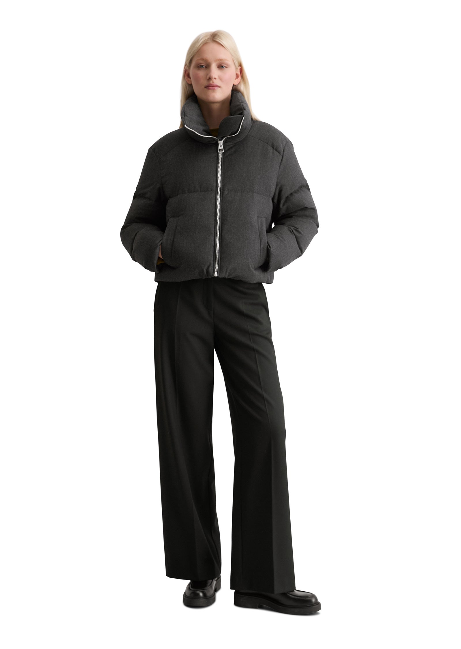 Daunenjacke mit Stehkragen - 975-night grey melange - Grau